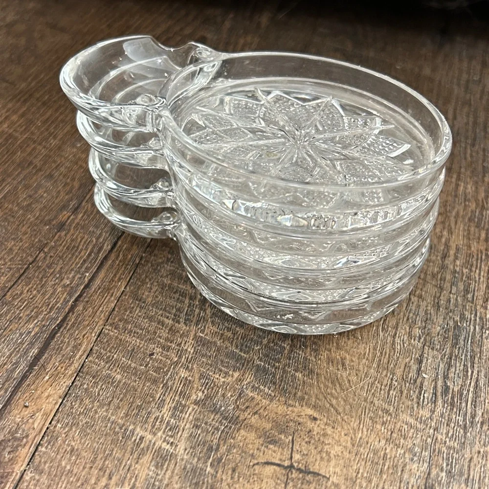 Fostoria Glass SIP & SMOKE Ashtray/Spoon rest Coaster Set‎ of 4 Vintage